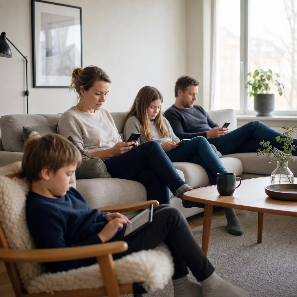 Familj som surfar tillsammans med obegränsad data