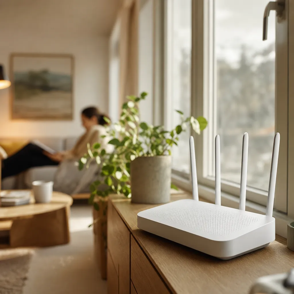 5G-router i hemmet bredvid fönster med god täckning